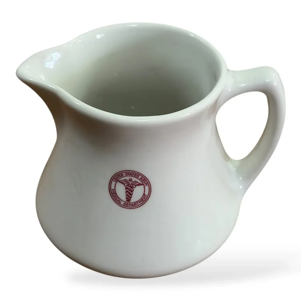 VTG Shenango US Army Medical Dept Ceramic Pitcher White Red Seal Restaurant Ware
